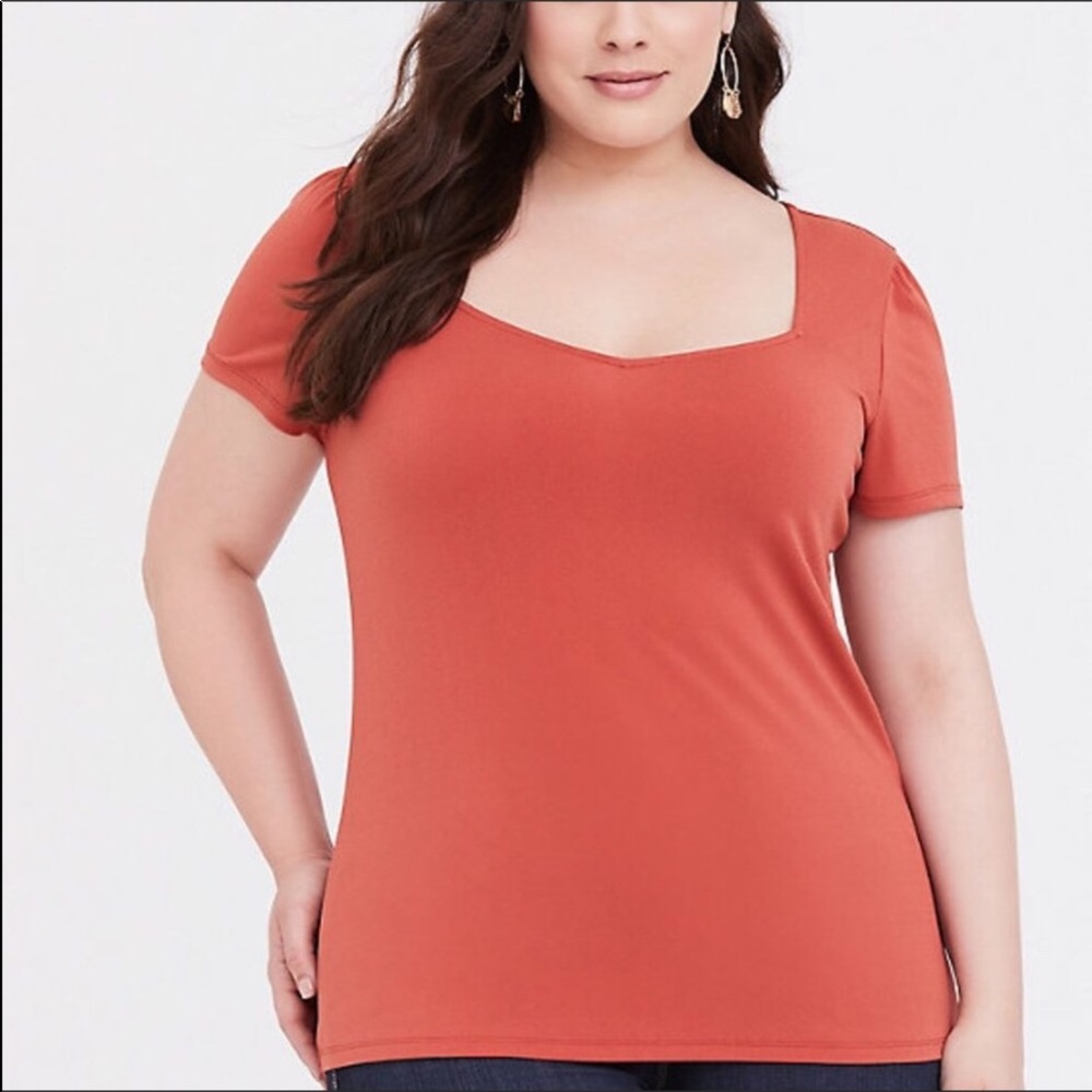 Torrid Rust Orange Crepe Sweetheart Tee